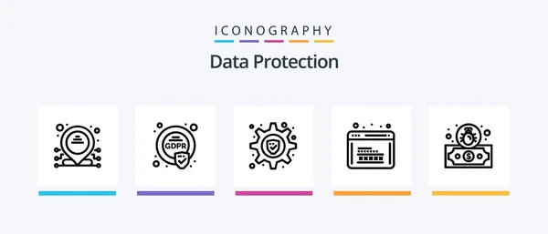 Data Protection Line Icon Pack Einschließlich Sicherheit Abzeichen Schutz Sicherheit — Stockvektor