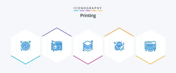 Printing Blue Icon Pack Including Paper Computer Sheet Rgb Colors — Stok Vektör