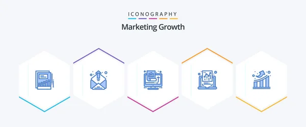 Marketing Growth Paquete Iconos Azul Incluyendo Informe Documento Correo Gráfico — Archivo Imágenes Vectoriales