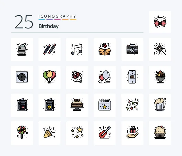 Birthday Line Filled Icon Pack Including Birthday Box Sweet Birthday — Stockvektor