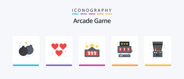 Arcade Flat Icon Pack Including Play Fun High Score Arcade — Stok Vektör