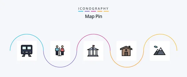 Карта Pin Line Filled Flat Icon Pack Including Гора Банк — стоковый вектор