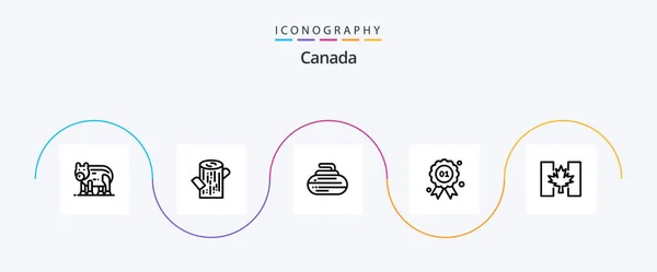 Canada Line Pictogrampakket Inclusief Canada Vlag Krullen Een Canada Badge — Stockvector