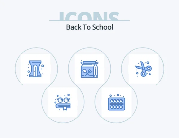Powrót Szkoły Blue Icon Pack Projekt Ikony Cięcie Obiad Edukacja — Wektor stockowy