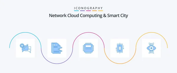 Network Cloud Computing Smart City Blue Icon Pack Including Data — Vetor de Stock