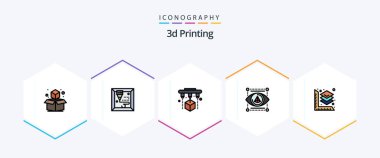 3d Printing 25 FilledLine icon pack including printing. printer. factory. model. eye