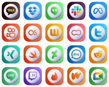 20 Cute 3D Gradient Icons of Major Social Media Platforms such as imo. swift. wattpad. xing and twitter icons. Fully Customizable and Minimalist