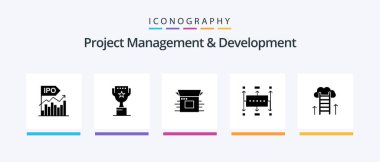 Project Management And Development Glyph 5 Icon Pack Including business. workflow. position. release. modern. Creative Icons Design