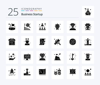 Business Startup 25 Solid Glyph icon pack including medal. badge . award . share