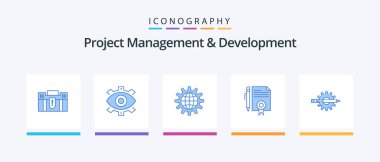 Project Management And Development Blue 5 Icon Pack Including development. business. creative. global. modern. Creative Icons Design