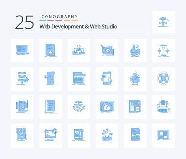 Web Development And Web Studio 25 Blue Color icon pack including frame. content. listing. team. group