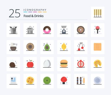 Food & Drinks 25 Flat Color icon pack including cooking. food. meal. donut. kitchen