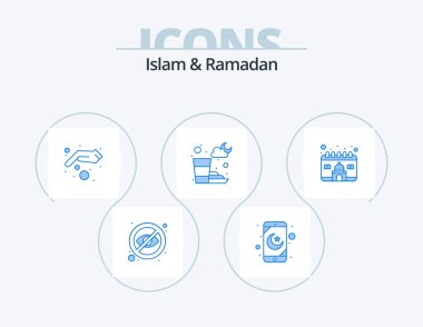 Islam And Ramadan Blue Icon Pack 5 Icon Design. islam. time. charity. ramadan. water