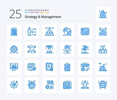 Strategy And Management 25 Blue Color icon pack including statistics. chart. user. man. group