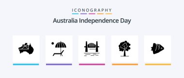 Australia Independence Day Glyph 5 Icon Pack Including fish. plant. summer. tree. harbour. Creative Icons Design