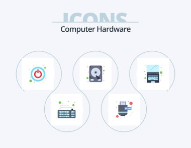 Computer Hardware Flat Icon Pack 5 Icon Design. . technology. shutdown. laptop. hard disk