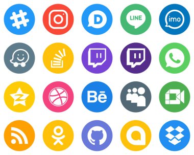 White Flat Circle Icon Set qzone. twitch. video. overflow and question 20 Professional Icons
