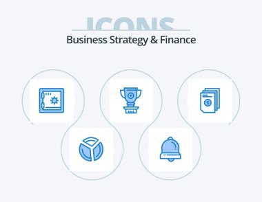 Business Strategy And Finance Blue Icon Pack 5 Icon Design. file. reward. bank. achievement. award