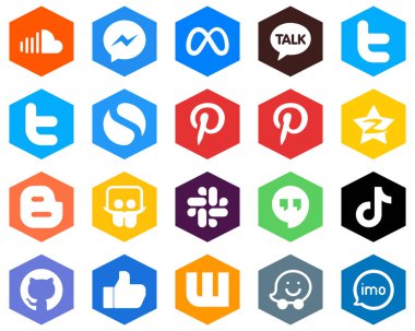 Altıgen Düz Renk Beyaz Simge Koleksiyon günlüğü. Kakao konuşuyor. onsent ve pinterest 20 Düzenlenebilir Simgeler