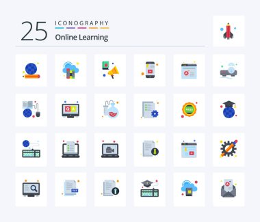 Sınıf dahil 25 Düz Renk simgesi paketi çevrimiçi öğreniliyor. Akıllı telefon. Ses kitabı. Cep telefonu. bilgi