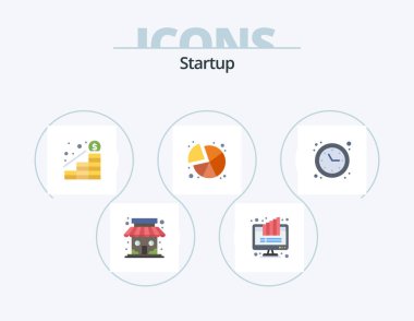 Başlangıç Düz Simge Paketi 5 Simge Tasarımı. Saat. İstatistikler. Turta. Turta. para