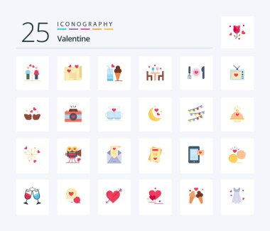 25. Sevgililer Günü Düz Renk ikonu paketi. Yiyecek de dahil. Gün. Aşk. Sevgililer günü kartı. Aşk