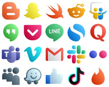 E-posta gibi 20 Seçkin Sosyal Medya Simgesi. video. Sıra. Vimeo ve Microsoft takım simgeleri. Minimalist ve yüksek çözünürlüklü