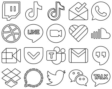 Müzik gibi 20 Profesyonel Tasarım Black Outline Sosyal Medya Simgesi. ses bulutu. Top sürülebilir. Mesela simgelerle tanışmak. Tamamen düzenlenebilir ve profesyonel.