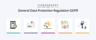 Anahtarla birlikte Gdpr 5 Simge Paketi. Güvenlik. Sayfa. Kilit. Konuşmacı. Yaratıcı Simgeler Tasarımı