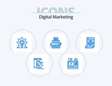 Dijital Pazarlama Mavi Simge Paketi 5 Simge Tasarımı. Tip. Daktilo. Youtube 'da. Yapılandırma. aranıyor