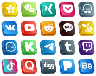 Ses gibi 20 Profesyonel Isometric 3D Sosyal Medya Simgesi. vk. imo ve kakao ikonlar hakkında konuşuyorlar. Modern ve profesyonel