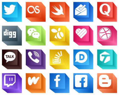 Profesyonel 3D Sosyal Medya Simgeleri Stockoverflow gibi 20 Simge Paketi. rakuten. Konuşuyoruz. Viber ve dribbble ikonları. Yüksek kalite ve modern.