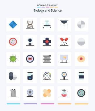 Yaratıcı Biyoloji 25 Düz Simge Paketi Süreç gibi. Kimya. Biyokimya. Biyoloji. laboratuvar