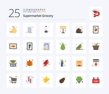 Market 25 Düz Renk ikonu paketi, bacağı da dahil. Satılık. Şişe. İmzala. reklam