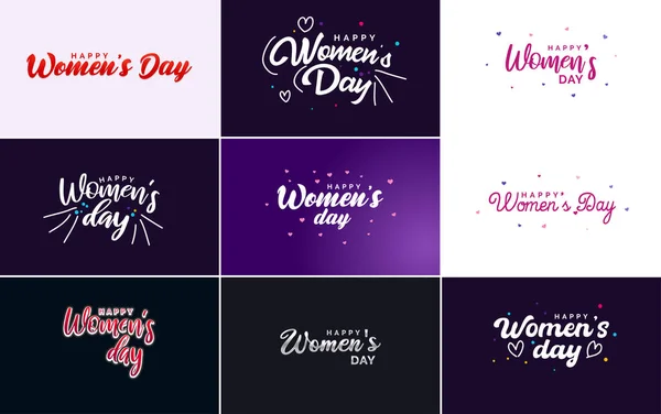 Happy Women Day Greeting Card Template Hand Lettering Text Design — Stok Vektör