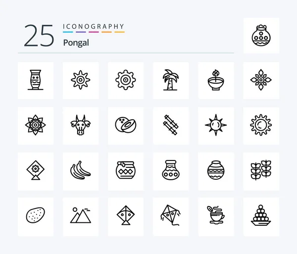 Pongal Line Icon Pack Including Deepavali Celebrate Culture Tree Palm — Vettoriale Stock