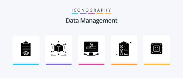 Data Management Glyph Icon Pack Including Check List Security Jigsaw — Stock Vector