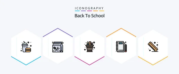 Back School Filledline Icon Pack Including Stationery Notebook Lunch Jotter — Vector de stock