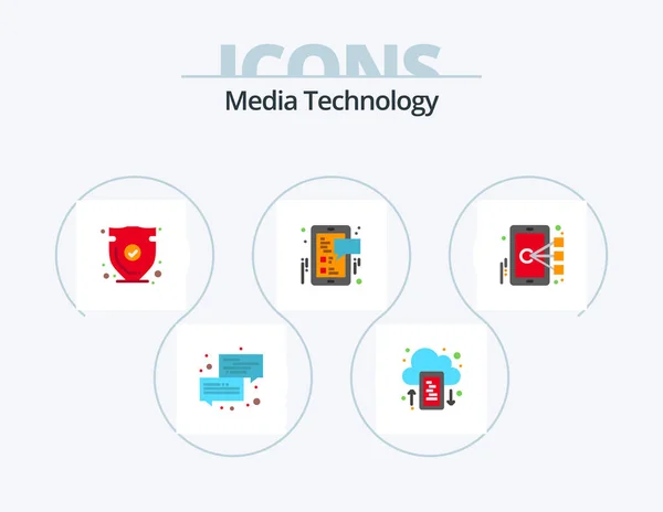 Media Technology Flat Icon Pack Icon Design Mobile Social Upload — Vettoriale Stock