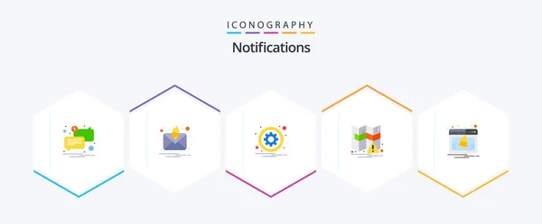 Notifications Flat Icon Pack Including Notice Web Gear Notification Map — Stock Vector