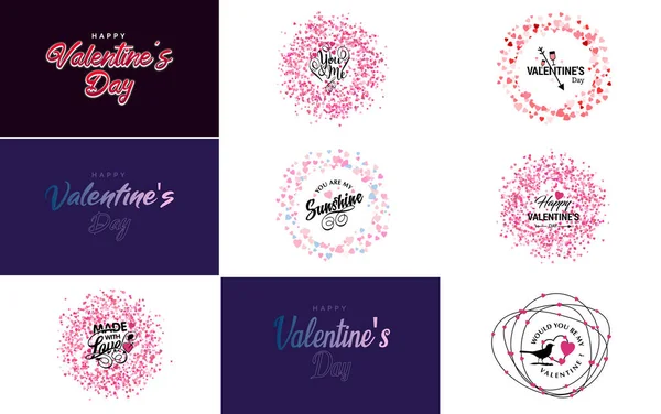 Happy Valentine Day Greeting Card Template Cute Animal Theme Pink — Stockový vektor