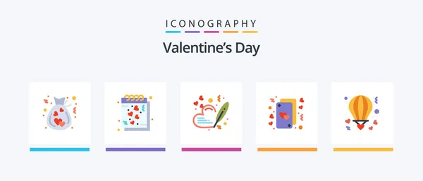 Valentines Day Flat Icon Pack Including Love Hearts Romantic Heart — 图库矢量图片