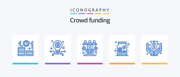 Crowdfunding Blue Icon Pack Including Crowd Venture Dollar Money Sponsor — Image vectorielle