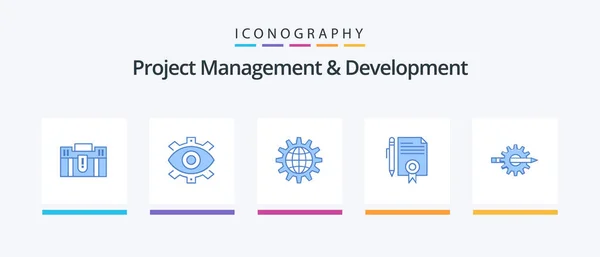 Управление Проектами Разработка Blue Icon Pack Включая Разработку Бизнес Творческий — стоковый вектор