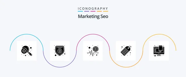 Marketing Seo Glyph Icon Pack Including Web Design Responsive World — Archivo Imágenes Vectoriales