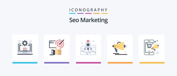 Seo Marketing Flat Icon Pack Включая Маркетинг Космический Корабль Tumbs — стоковый вектор