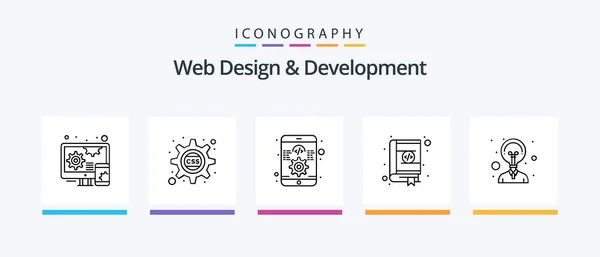 Web Design Development Line Icon Pack Including Book Toolbox Seo — Stockvektor