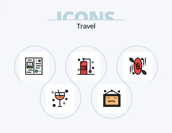 Travel Line Fylld Ikon Pack Ikon Design Karta Pengar Plats — Stock vektor