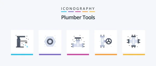 Plumber Flat Icon Pack Including Mechanical Plumbing Mechanical Plumber Valve — 图库矢量图片
