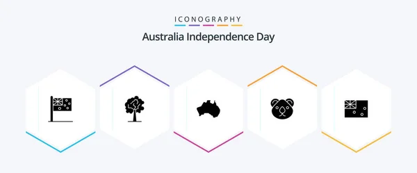 Australien Självständighetsdag Glyph Ikon Pack Inklusive Aussie Känguru Land Cityetter — Stock vektor